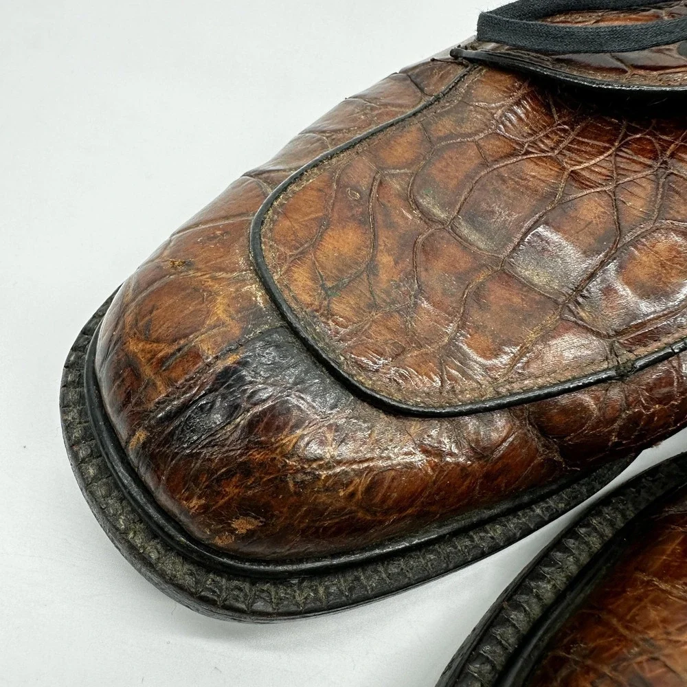 Vintage Dover Crocodile Derby Dress Shoes Mens EU 38.5 US 6 Brown Exotic Leather